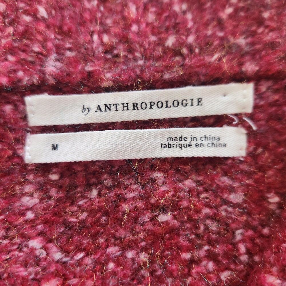 Anthropologie Frances Shimmer Cropped Sweater Red Motif Cabernet M‎ V neck layer - Picture 4 of 9